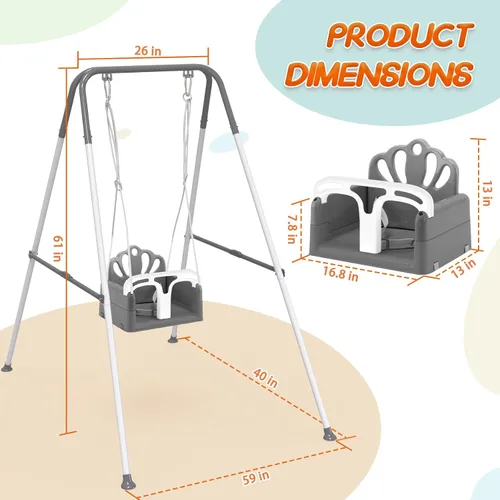 Vista 8 de Juego de columpio plegable para bebé y niño pequeño, uso en interiores y exteriores, columpio con rebotador para bebé, juego de columpio seguro
