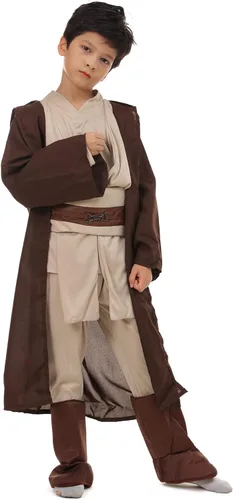 Vista 5 de Hqroidd Disfraz de jedi de caballero de juego de rol disfraz de jedi capa con capucha y cinturón conjunto de 4 piezas para Halloween