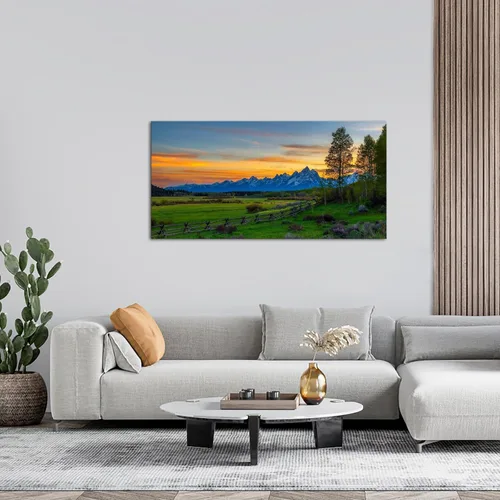 Vista 2 de Nachic Wall Cuadro colorido de la puesta de sol, arte de pared, pintura de paisaje de montaña de Grand Teton, impresiones en lienzo, obras de arte