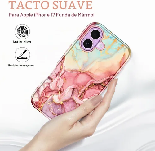 Vista 4 de Btscase Funda compatible con iPhone 17 de 6.3 pulgadas 2025, patrón de mármol 3 en 1, resistente a prueba de golpes, cuerpo completo, policarbonato