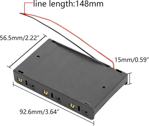 Vista 2 de Caja organizadora de 6 pilas AA 9V con cable conector - Almacenamiento negro de plástico ABS