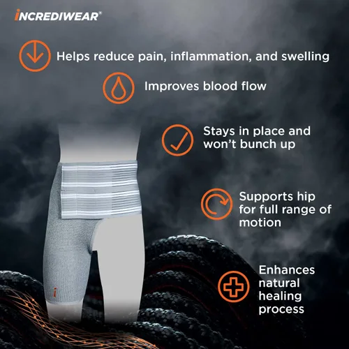 Vista 4 de Incrediwear Soporte de cadera para mujeres y hombres, apoya el alivio del dolor de cadera y ayuda a la recuperación de lesiones de cadera, reduce