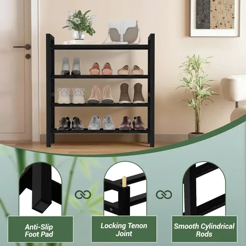 Vista 10 de Zapatero de bambú organizador de zapatos de pie libre, negro, 4 niveles Marrón
