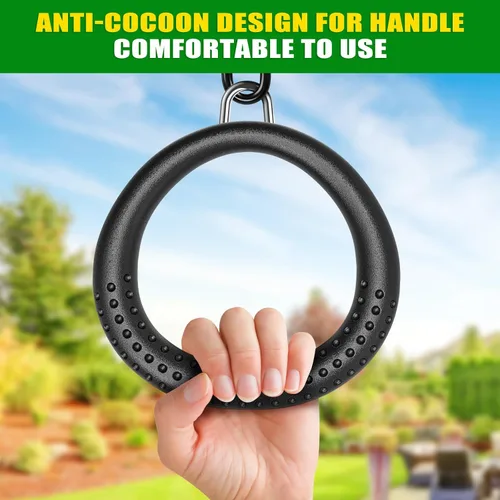 Vista 4 de SELEWARE Anillos de columpio de trapecio, anillos de gimnasia antideslizantes, anillos de ejercicio para gimnasio en casa, patio de recreo, guerrero