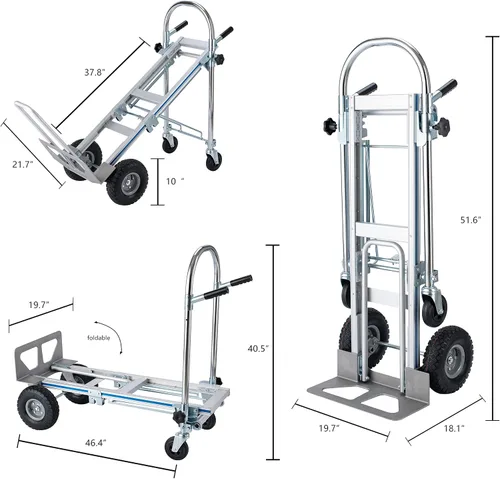 Vista 3 de LEADALLWAY Camión de mano convertible de aluminio 3 en 1, carrito dolly plegable de servicio pesado, ruedas neumáticas y sólidas para mudanza