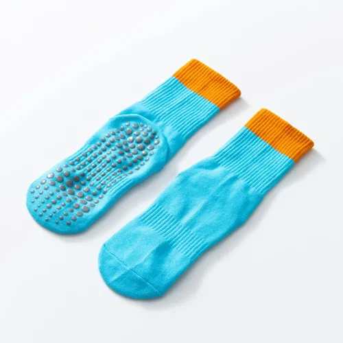 Vista 2 de Yoga Pilates Socks with Grips for Women Non Slip Color Blocking Cushioned Crew Socks for Barre Ballet Dance
