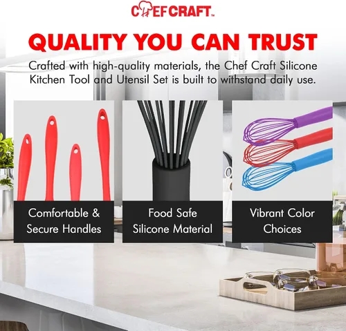 Vista 6 de Chef Craft Batidor de cocina de alambre de silicona premium, 10.5 pulgadas, color negro