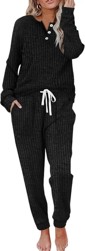 Vista 28 de Wiholl - Conjuntos de dos piezas para mujer: ropa cómoda con sudadera abotonada y pantalones deportivos con bolsillos