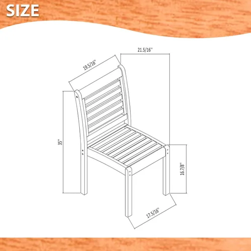 Vista 3 de Amazonia Derby - Juego de comedor rectangular sin brazos de patio de 5 piezas, madera de eucalipto, ideal para exteriores e interiores