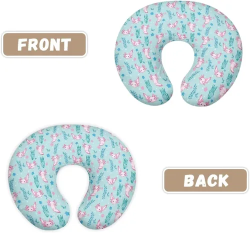 Vista 3 de Funda de almohada de alimentación de ajolote azul, funda de almohada de lactancia materna con margaritas para niñas recién nacidas, funda