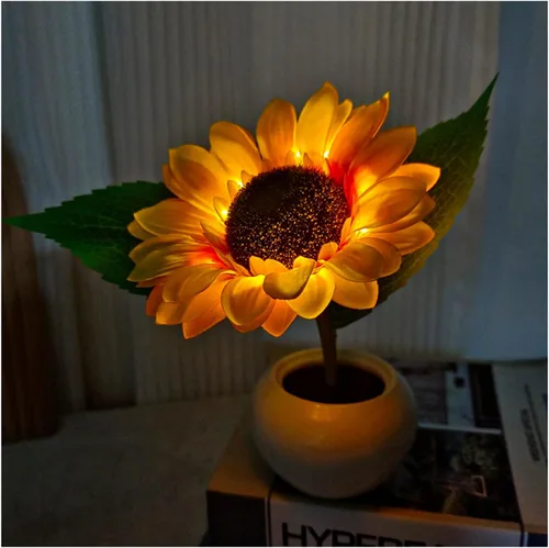 Vista 12 de Lámpara de girasol, girasol artificial en maceta con luces LED, luz nocturna LED USB, lámpara de mesa, mesita de noche, dormitorio, luz decorativa
