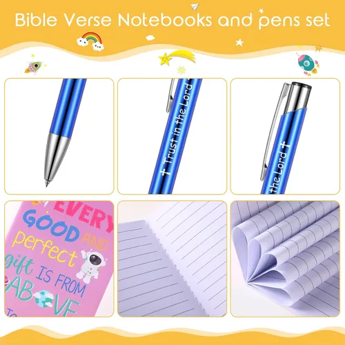 Vista 6 de Fulmoon 40 piezas de regalos cristianos para niños, cuadernos motivacionales con versículos bíblicos, bolígrafos religiosos, citas inspiradoras