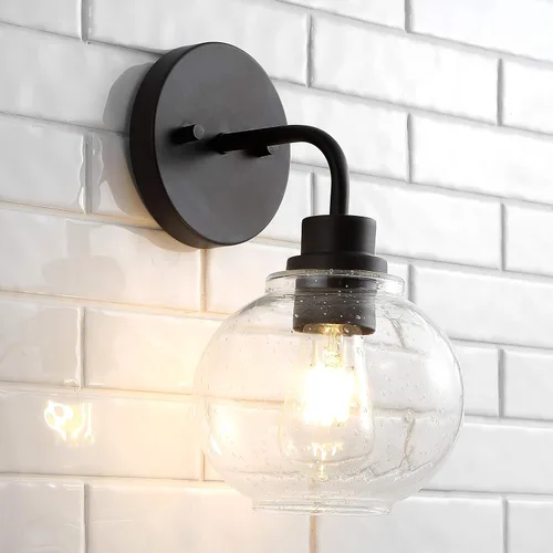 Vista 3 de JONATHAN Y Lámpara de pared LED de bronce aceitado de 6.5 pulgadas para baño, pantalla de vidrio sembrado transparente, accesorio industrial