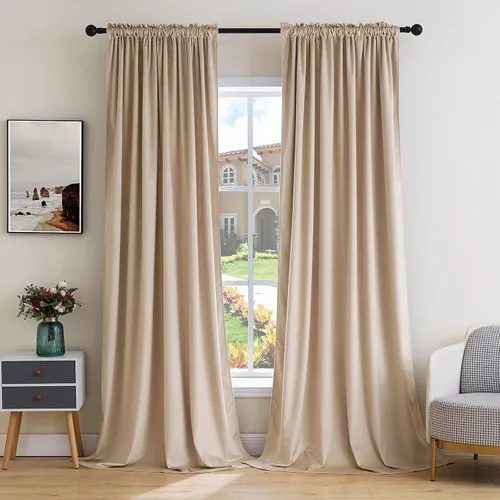 Vista 30 de MIULEE - Juego de 2 paneles de cortinas negro opacas y térmicas de terciopelo para la sala de estar y dormitorio, con bolsillo para cortinero, de 63