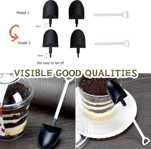 Vista 3 de OaaXbbECco Cucharas con forma de pala de novedad, cucharas de postre de plástico desechables (50 negro+blanco modelo 2)