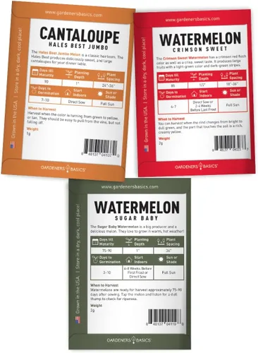 Vista 2 de Gardeners Basics, semillas de melón para plantar en el jardín de casa, paquetes de 5 variedades - Hales Best Cantaloupe, Crimson Sweet Watermelon
