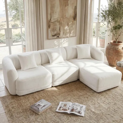 Vista 4 de Sofá modular de 3 plazas sin hueso de 112 pulgadas Blanco
