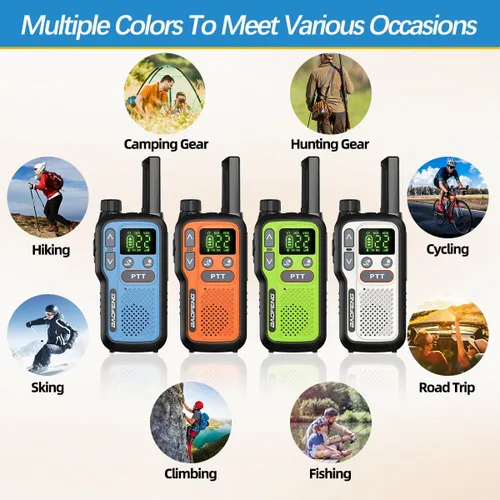 Vista 9 de Walkie Talkies de largo alcance para adultos, paquete de 6 Walkie Talkies FRS recargables, radio bidireccional de emergencia portátil manos libres