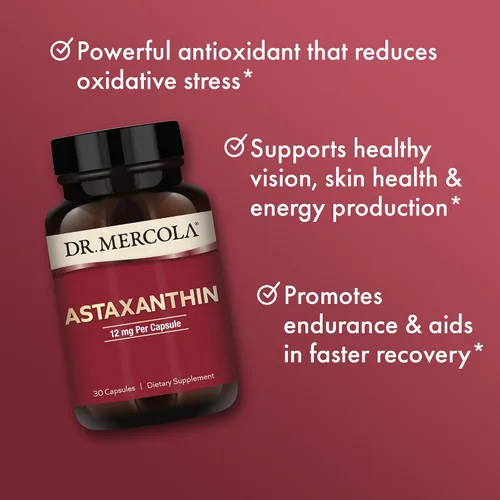 Vista 4 de Dr. Mercola Astaxantina orgánica - 12 mg de astaxantina - Potente apoyo antioxidante - Extracto de microalgas orgánicas - Sin OMG, sin gluten y sin
