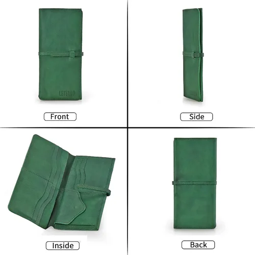 Vista 6 de LETEULO Carteras para mujer, de piel auténtica, organizador de tarjetas, monedero, monedero de teñido por inmersión, carteras ultrafinas para mujer