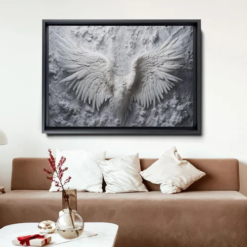 Vista 5 de White Angel Wing Painting on Canvas, Abstract Modern Minimalist 3D Texture Acrylic Artwork for Tranquil Bedroom Wall Art Decor