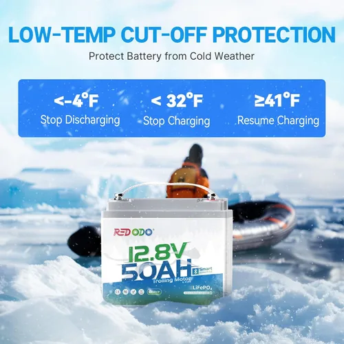 Vista 6 de Redodo Batería de litio Bluetooth inteligente de 12 V 50 Ah LiFePO4 para motor de arrastre, protección contra bajas temperaturas, vida útil de 10