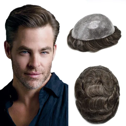 Vista 12 de Toupee - Sistema de reemplazo de cabello humano europeo completo para hombre, 0.004 in, inyección de poliuretano natural para hombres, sistema