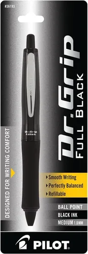 Vista 2 de PILOT Dr. Grip FullBlack Bolígrafo recargable y retráctil, punta media, tinta negra, paquete de 6