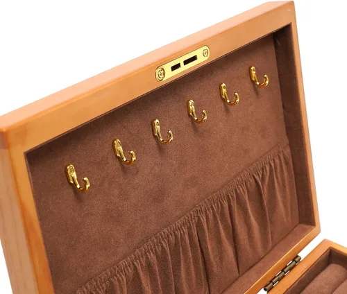 Vista 9 de Joyeros de madera, 3 capas de madera, caja de almacenamiento grande de madera sin espejo, caja de almacenamiento de joyería de escritorio