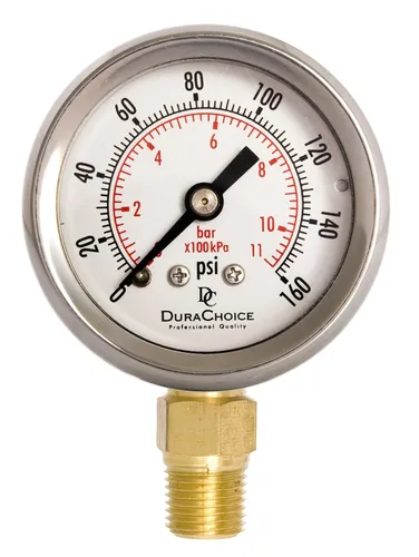 Vista 11 de Manómetro lleno de aceite de 1-1/2" - Caja de acero inoxidable, latón, 1/8" NPT, conexión de montaje inferior, 0-1,000PSI