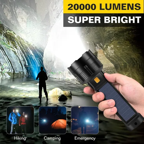 Vista 2 de Paquete de 2 Linternas LED Recargables - 20000 Lúmenes Linterna Táctica Súper Brillante, Compacta e Impermeable, Batería de Larga Duración