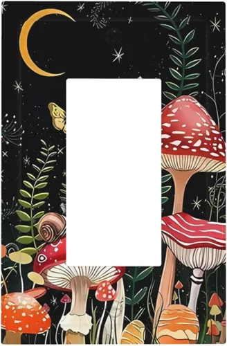 Vista 43 de Mid Century Morden Boho - Placa de pared para interruptor de luz dúplex de 1 banda, placa frontal decorativa eléctrica para receptáculo para baño