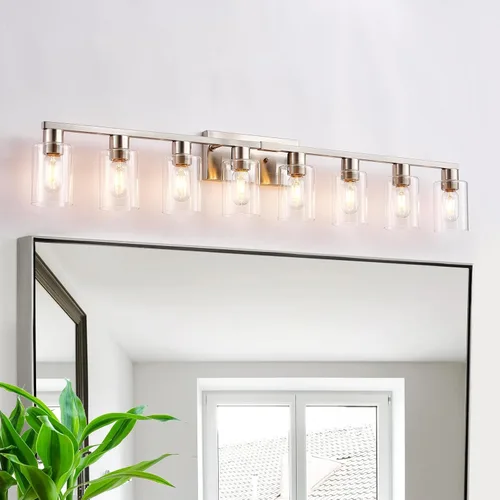 Vista 10 de Lámpara de tocador de baño de 4 luces, lámparas de baño negro mate con pantalla de vidrio transparente, 4 luces de tocador, accesorios