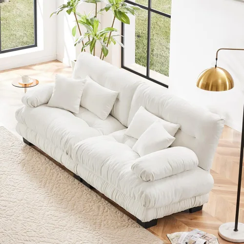 Vista 10 de Sofá modular en forma de U de 118 pulgadas con 2 otomanas, sofá de nube de terciopelo peletizado con almohadas de apoyabrazos de refuerzo, cómodo