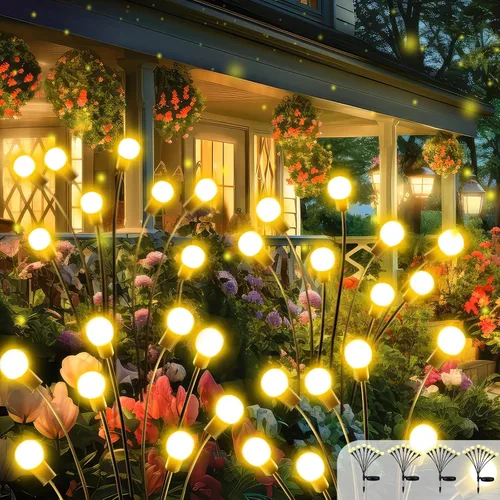 Vista 16 de 2026 Luces Solares Actualizadas para Exteriores, Juego de 8 Luces de Jardín Solares con 2 Modos, Luces de Luciérnaga al Aire Libre Impermeables