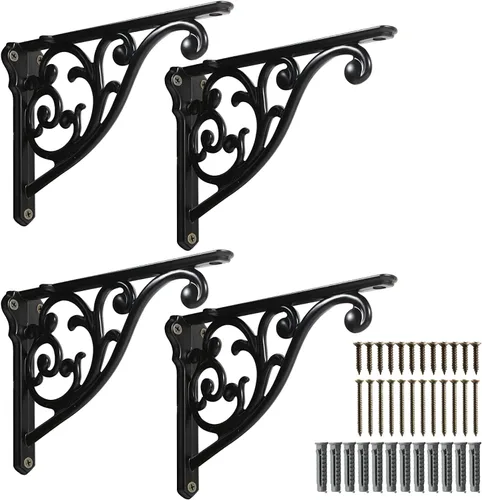Vista 17 de Soportes de estante de 4 pulgadas, paquete de 4 soportes de pared de latón antiguo de alta resistencia, estantes decorativos de cocina victoriana
