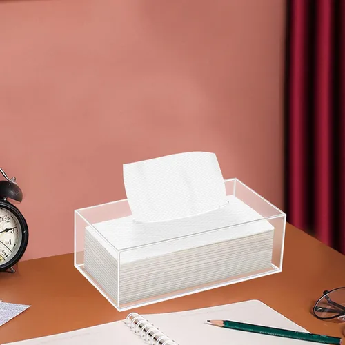 Vista 4 de Soporte de cubierta de caja de pañuelos de acrílico transparente para escritorio de encimera de tocador de baño