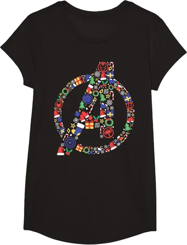 Vista 4 de Marvel Avengers A Logo Symbol Holiday Christmas Icons Camiseta, Negro