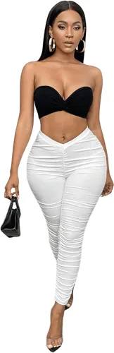 Vista 6 de Floerns Pantalones de leggings ajustados con cintura elástica y color liso para mujer