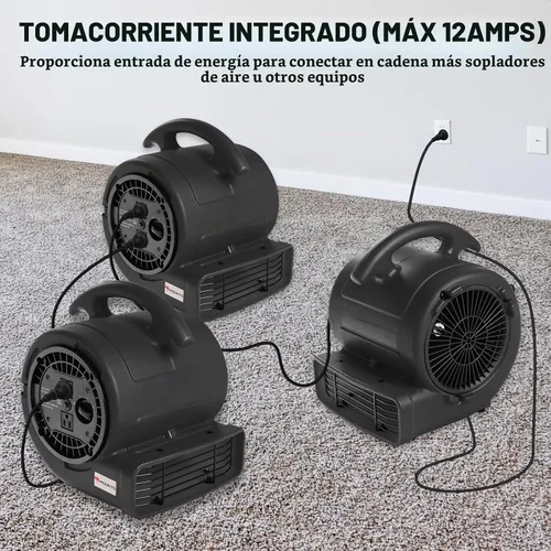 Vista 8 de MOUNTO Ventilador Air Mover de 1/5 hp de 800 cfm, ventilador de secado de pisos, motor de aire compacto de 3 velocidades con doble salida, cable