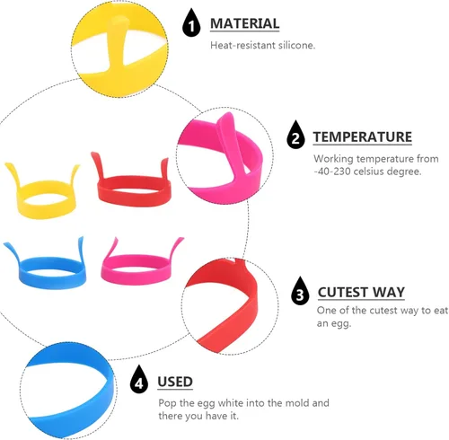 Vista 5 de Paquete de 4 anillos de silicona para huevos, anillos de huevo antiadherentes, moldes para cocinar, anillos perfectos para huevos fritos
