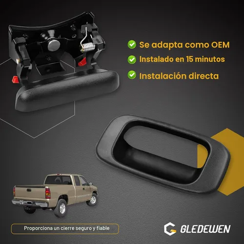 Vista 2 de Gledewen Pestillo de mango de puerta trasera y moldura de bisel con clips de varilla para Chevy Silverado GMC Sierra 1999-2007 1500 2500 3500