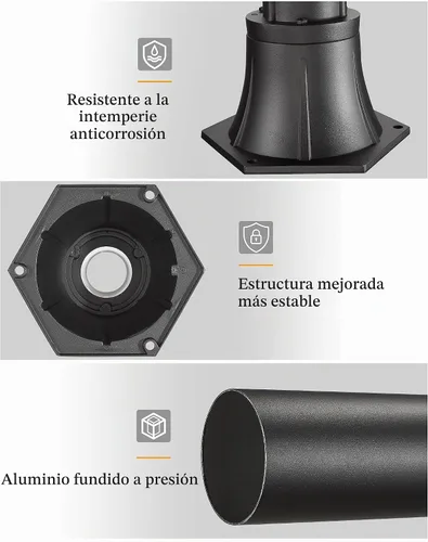 Vista 3 de Lámpara de poste al aire libre con base, accesorios de lámpara de poste exterior HWH, poste de montaje de aluminio negro y base para camino