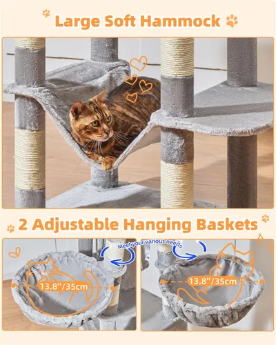Vista 4 de Taoqimiao - Árbol para gatos, torre de gatos de 77 pulgadas para gatos grandes, condominios de varios niveles para gatos de interior con 2