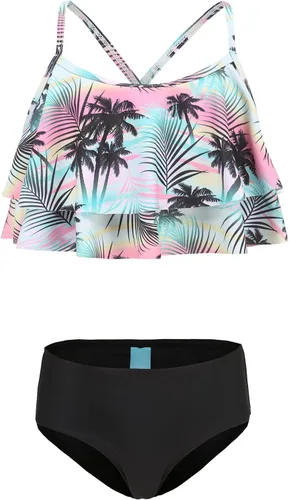 Vista 7 de Traje de baño de dos piezas para niñas, traje de baño hawaiano para niñas de 3 a 16 años Negro Rosa Rojo Floral