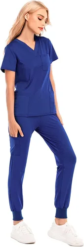 Vista 6 de Conjunto de uniformes médicos para mujer, conjunto de uniforme de enfermera, conjunto de trabajo al aire libre, conjunto de ropa quirúrgica elástica