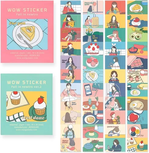 Vista 17 de Monolike Wow Sticker Ancien Fleur + Set de Póster Vintage - Mini Tamaño Lindas Calcomanías, Calcomanías Cuadradas