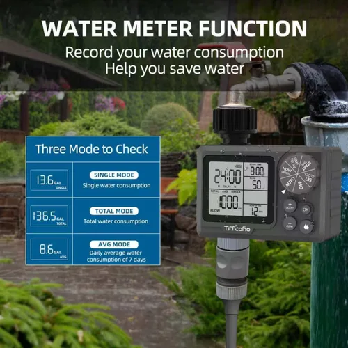 Vista 5 de Nuevo temporizador de aspersor programable de control de volumen de agua, temporizador de manguera con control de duración del agua y medidor