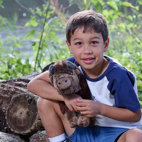 Vista 6 de The Petting Zoo - Peluche de bisonte, regalos para niños, animales del zoológico salvaje, colección Wild Onez, juguete de peluche de bisonte sentado