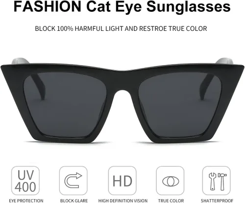 Vista 4 de Dollger Gafas de sol cuadradas de ojo de gato para mujer, a la moda, retro, clásicas, con protección UV400